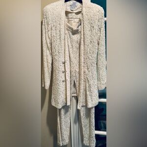 Vintage Carmen Marc Valvo Beaded White Lace Pantsuit Bridal, Party Msrp-$1500